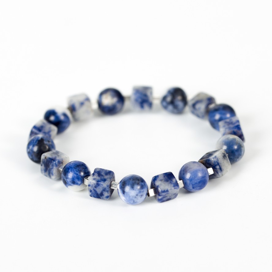 Rectangular and Round Bead Crystal Natural Stone Bracelet